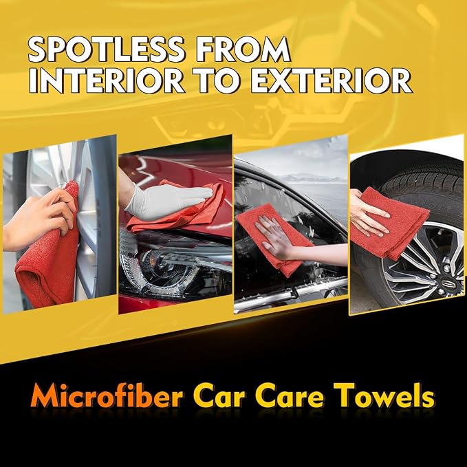 Red Shop Towels 100 Pack, Reusable Microfiber Cleaning Cloth Bulk, Multipurpose Microfiber Towels for Cars, House and Kitchen, Highly Absorbent Cleaning Rags 11.5 x 11.5 inch