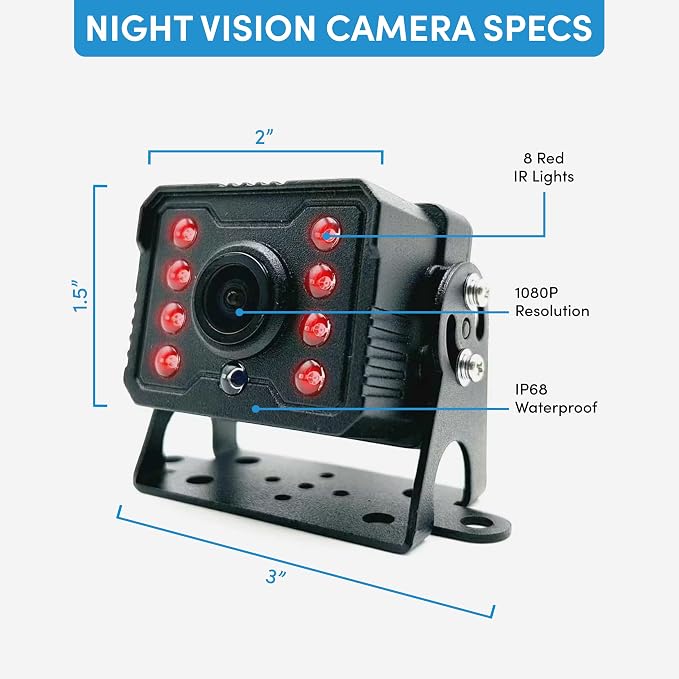 FalconEye 1080p Wired Backup Camera: 140° Wide Angle Rear View, 50ft IR Night Vision, 7” or 9” LCD Monitor, Loop Recording & G-Sensor - Stable, IP68 Weatherproof HD Dash Cam Monitoring System