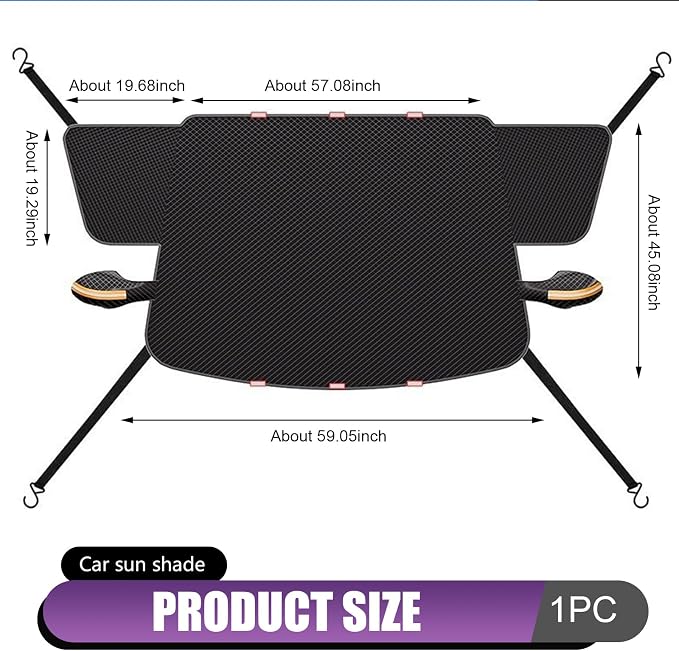 Car Windshield Snow Cover, Thickened Reflective Car Front Window Sun Protection, Secure Adsorption All-Season Windshield Snow Ice Cover with Side Window, Universal for Most Cars (Black)