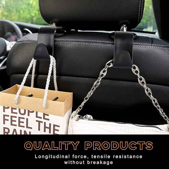 4PCS Car Seat Headrest Hook, Auto Back Seat Hanging Storage Organizer, Vehicle Seatback Hanger Holder for Purse Handbag Coat Umbrella, Universal Interior Car Accessories (Black)
