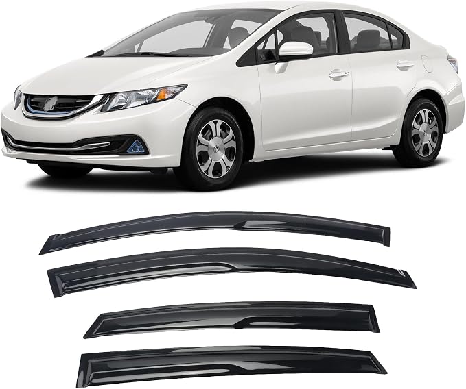 Tape-On Window Visors Deflectors Rain Guards 4 Piece Set ‎Compatible with 2012-2015 Honda Civic Sedan 94462