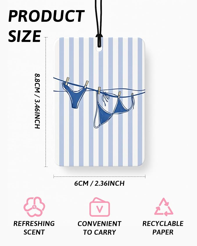 Blue Beach Car Air Freshener 4 Pcs Coconut Scented, Preppy Coastal Martini Bikini Car Accessories Mirror Decor for Women, Girly Beachy Hanging Air Freshener for Cars Closet Drawer Books