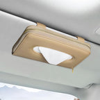 Car Tissue Box, Leather Auto Sun Visor Napkin Case Tissue Case Holder with Zipper, Sunvisor Paper Towel Storage Box Napkin Organizer for Most Vehicles, Car Accessories (Beige)