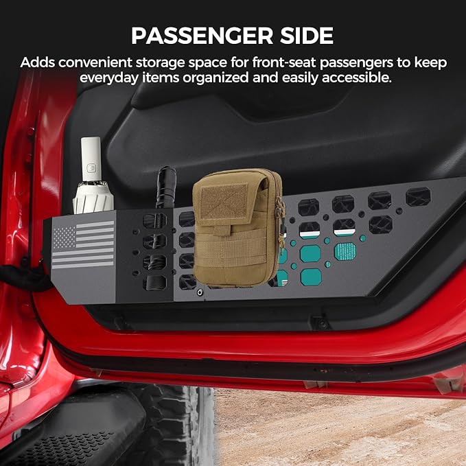 Metal Front Door Pocket Storage Box for Jeep Wrangler JL JLU 4XE 2018-2026 & Gladiator JT 2020-2023 2024 2025 2026 Accessories Door Storage Organizer Molle Panels (Not for Power Seats), 2PCS