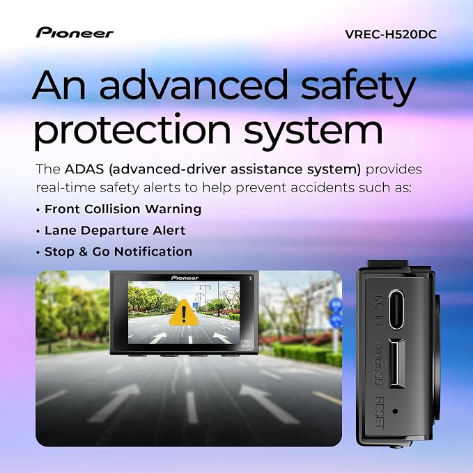 VREC-H520DC Dual Dash Cam Front and Rear Car Camera - Large Screen, 2K Resolution, Starvis Night Vision, 140 Degree Wide Lens, ADAS Safety Alerts, Built In GPS, Impact Detection, 24/7 Coverage