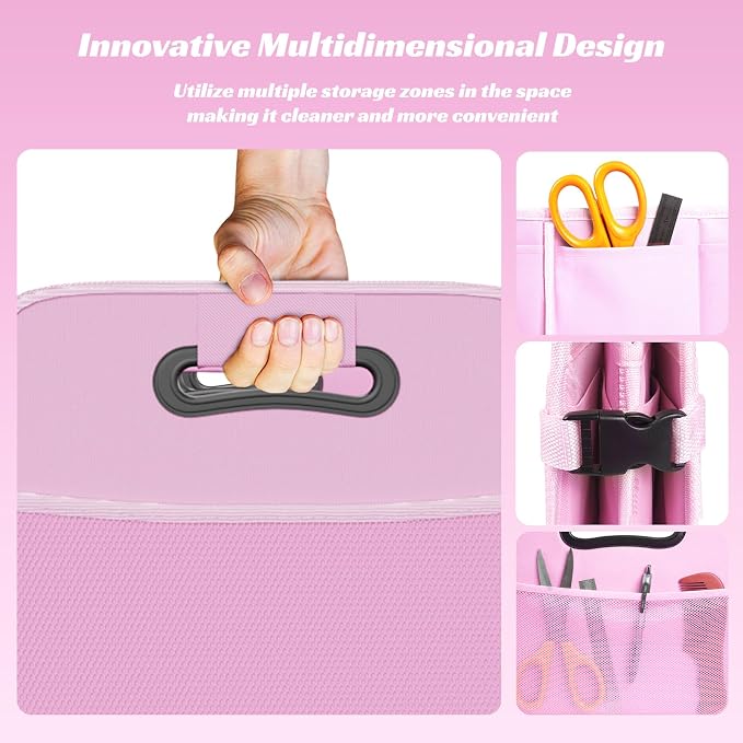 Trunk Organizer for Car - 70L Collapsible Car Storage with 11 Pockets & Reinforced Handles, SUV Trunk Organizers for Grocery Cargo(Pink)