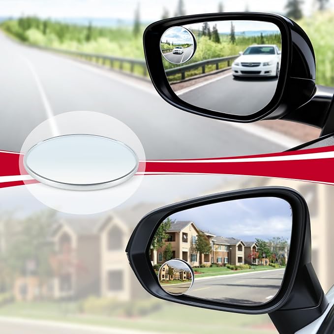 Blind Spot Mirror, 2" Round HD Glass Convex with Rustproof Aluminum Frame, Self-Adhesive for Cars, SUVs & Trucks, Pack of 2