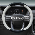 Leather Steering Wheel Cover for Chevy Silverado 1500 2500 3500, 14.5-15 inches Car Steering Wheel Cover with Non-Slip Breathable (White)