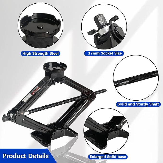 3 Ton Car Jack Kit with Rubber Jack Pads Universal Scissor Jack Tool Set | 6610lbs heavy duty; fits suv sedan mpv; 5.1-16.8 inch lift; roadside flat tire; emergency auto tool; ratcheting leverage