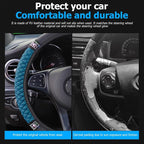 Bling Car Steering Wheel Cover, 15 Inch Rhinestones Soft Leather Elastic Steering Wheel Protector, Sparkly Crystal Diamond for Women Girls (Black Green)