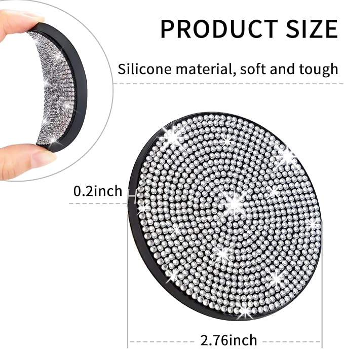 4 Pack Bling Car Coasters, Car Cup Holder Coaster, Rhinestone Coaster for Cup Holders, Silicone Car Coasters for Women Car Interior Accessories (2.75'' White Crystal Circle)