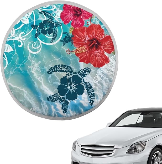 Hibiscus Turtle Steering Wheel Cover Sunshade Auto Interior Protector Easy Installation Steering Wheel Cover Sun Shade for UV Protection Universal Vehicle Accessories