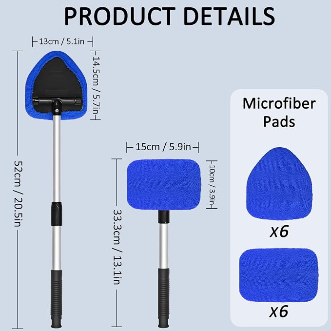 20 Pieces Windshield Cleaner Tool, Inside Car Windshield Cleaning Tool with 12 Microfiber Pads, 4 Spray Bottle, and Extendable Handles Car Window Cleaning Tool Kit, Blue