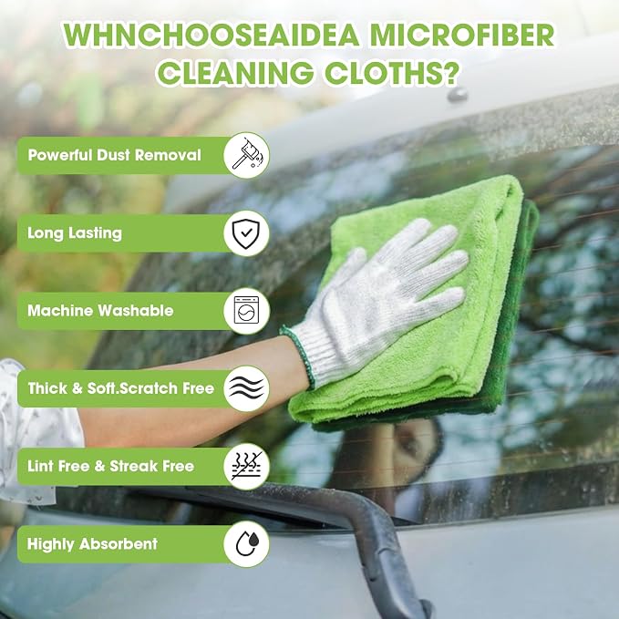 30 Pcs 16 x 16 Inch Edgeless Microfiber Plush Towels for Cars Detailing Drying Wash Polishing Absorbent Cleaning Cloths, 500 GSM(Green)