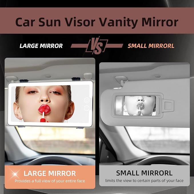 Sun Visor Vanity Mirror, LED Dimmable Car Mirror with 3 Light Modes, Easy to Install & Equip Strap Mounting, for Women's Makeup, Women's First Choice (solar car sun visor)