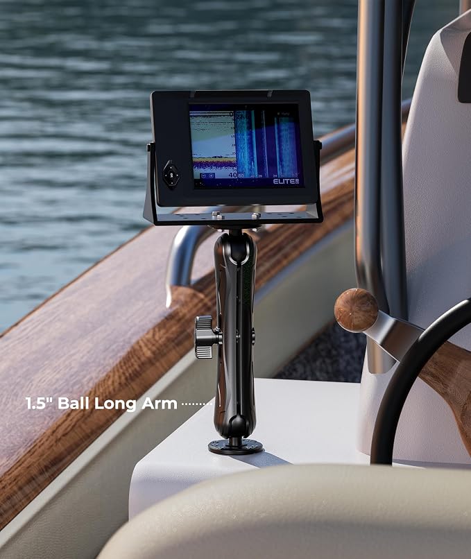 1.5" Ball Aluminum Alloy Double Socket Arm, 9.1" Length Long Arm | Compatible with RAM Mounts C Size 1.5" Ball Components, 360° Rotation, for Fish Finder Mount, Marine Electronic Mount