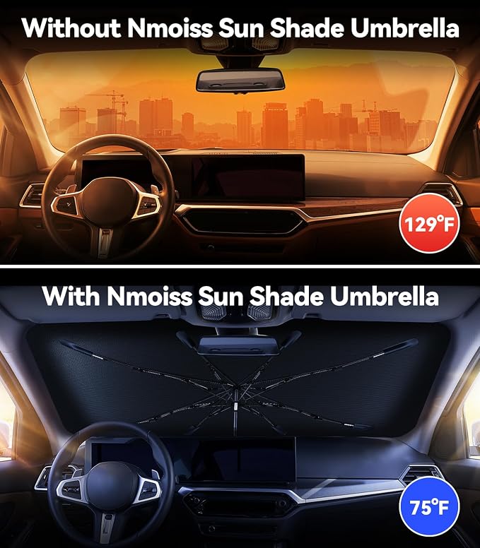 Windshield Sun Shade Umbrella for BMW - [Vinyl Coating Heat Shield] Protect Car from Sun Rays & Heat Damage Keep Cool and Protect Interior CX01-N2-T-BMW