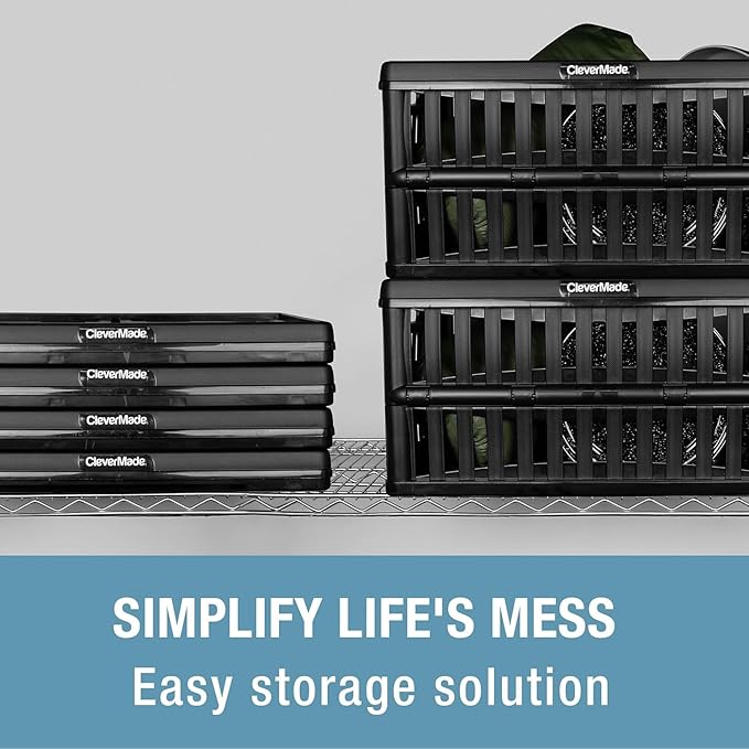 60L Collapsible Utility Crate (66 lb Capacity), Heavy Duty Folding Storage Crate, Stackable Plastic Organizer for Car Trunk, Garage & Groceries, 23 x 15 x 12 in, Obsidian