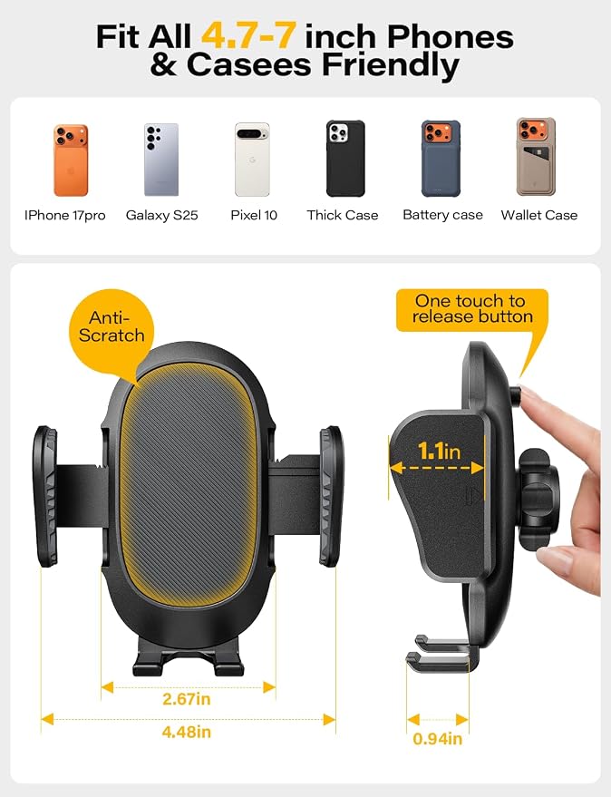 2-in-1 Cup Holder Cell Phone Holder for Your Car Bottle Friendly Cup Cell Phone Holder Mount for Car Height Adjustable Sturdy Fit 4.7-7 inches Phones