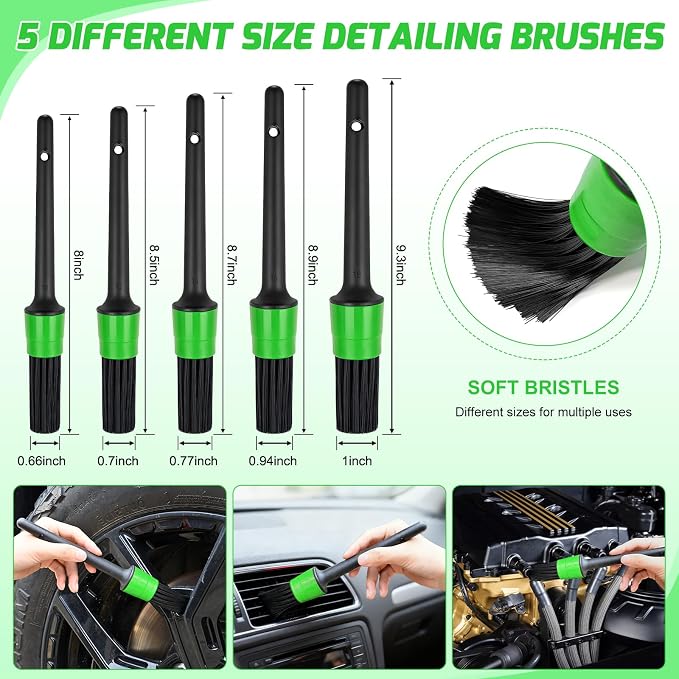 15PCS Car Detailing Kit Auto Cleaning Tools Wash Set with Storage Carry Bag Beginners Easy to Use for Interior Exterior Car Care Clean Windshield Dashboard Seat Air Vents Wheels Tires, Green