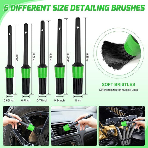 15PCS Car Detailing Kit Auto Cleaning Tools Wash Set with Storage Carry Bag Beginners Easy to Use for Interior Exterior Car Care Clean Windshield Dashboard Seat Air Vents Wheels Tires, Green