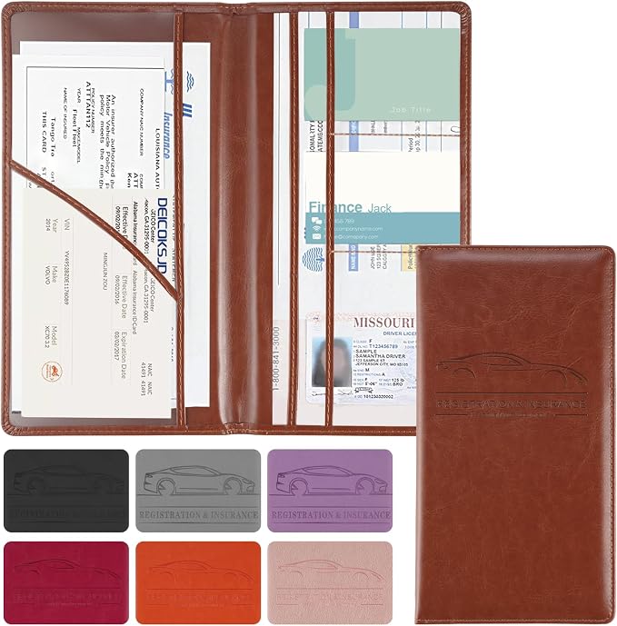 1Pack Car Registration and Insurance Holder,Car Document Holder for Cards License with Magnetic Shut,Vehicle Glove Box Car Organizer for Documents, Cards, License(Brown)