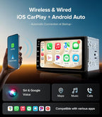 7 Inch Android 13 Double Din Car Stereo | Wireless CarPlay Android auto Mirror Link,Bluetooth,GPS,WIF, Android 13,FM/AM Tuners,Include 1080P Cam,Retain OEM SWC+Cam