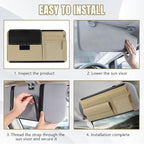 Car Visor Organizer, Leather Multi-Pocket Auto Sun Visor Storage Pouch with Sunglasses Holder, Card Holder, Zipper Pocket, Net Pocket, Pen Slot, Universal Interior Car Accessories (Beige)
