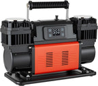 Dual-Cylinder Heavy Duty Air Compressor, 10.6CFM Auto-Stop Portable Tire Inflator, 12V 150PSI Offroad Air Pump with LCD Digital Display & Adapters for Truck Car SUV 4 x 4 Vehicle RV