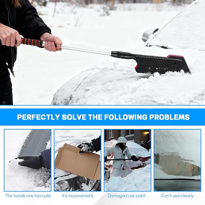 2-in-1 Snow Brush & Ice Scraper, 32"–40" Extendable Ice Scrapers for Car Windshield Window, EVA & ABS Detachable Snow Removal Tool with Foam Grip for Cars Trucks SUVs, Winter Car Accessories