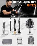 8PCS Car Interior Detailing Kit for Men - 200g Cleaning Gel (185% More Than 70g), Ultra-Soft Detailing Brush Set with Dash Duster, Air Vent Brush & Microfiber Towel