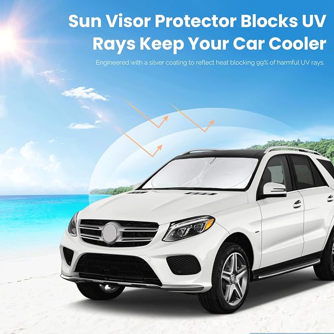 Sunshade Sun Shield for Mercedes-Benz C-Class W205 C250 C300 C400 SLK SLS CLA CLS CL-Class 2008-2023 2024 Window Shade Windshield Cover Sun Visor Protector Car Accessories Block UV Rays Heat