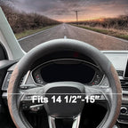Nappa Leather Steering Wheel Cover,Elegant Diamond Checkered Design, Non-Slip wear-Resistant, Enhance Driving Comfort, Suitable for Steering Wheel Diameter 14 1/2‘-15’ Models.Black Brown