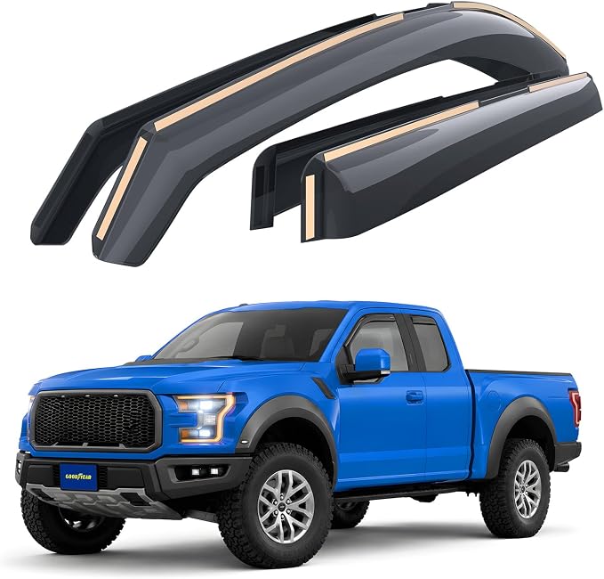 Goodyear Shatterproof in-Channel Window Deflectors for Ford F150 Raptor 2017-2020 SuperCab, Rain Guards, Window Visors for Cars, Vent Deflector, Car Accessories, 4 pcs - GY007734