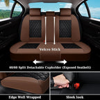 Coverado Universal Car Seat Covers Full Set, Premium Breathable Waterproof Faux Leather Front & Rear Seat Protectors, Luxury Automotive Interior for Sedans SUVs Trucks – CoffeeBlack