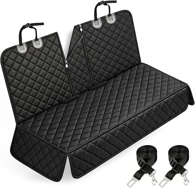 Pet Car Seat Cover Back Seat Cover for Dogs Waterproof Dog Car Seat Cover Protector Scratchproof Durable Rear Seat Cover fits Middle Armrest for Cars Suvs Truck (57” Width) - Black