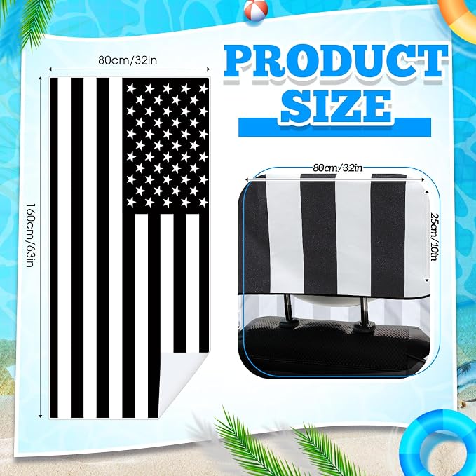 Car Seat Towel Covers with Storage Bag, 63 x 32 Inch Universal Non Slip Waterproof Sweat Protector for Car Truck, Gym Swimming Running, Machine Washable(2 Pack,Black White American Flag)