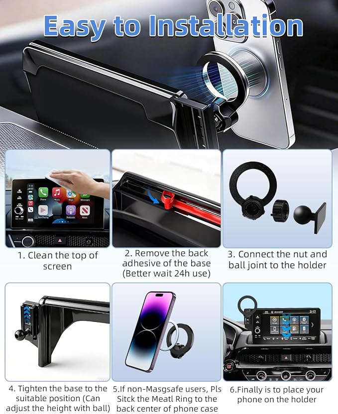 PZK Car Phone Holder for Toyota RAV4 2019-2025 Accessories 7/8-Inch Screen | Hybrid LE/XLE/ Premium Magnetic Phone Mount Compatible with Magsafe 360° Rotation Not Affect Vent (Not fit 9/10.5 inch)