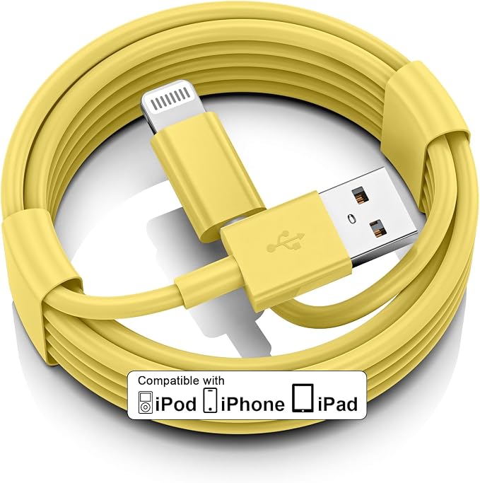 Car iPhone Carplay Cable, Car Charger Cord, USB A to Lightning Cable Fast Charging & Data Transfer for iPhone 14/13/12/11 Pro Max XR XS X 8 7 6 Plus SE Tangle-Free,3ft Yellow