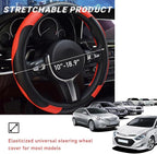 Car Steering Wheel Cover, 15 Inch Leather Breathable Auto Steering Wheel Protector, Comfortable Non-Slip Vehicle Steering Wheel Covers, Universal Interior Car Accessories (Black+Red)