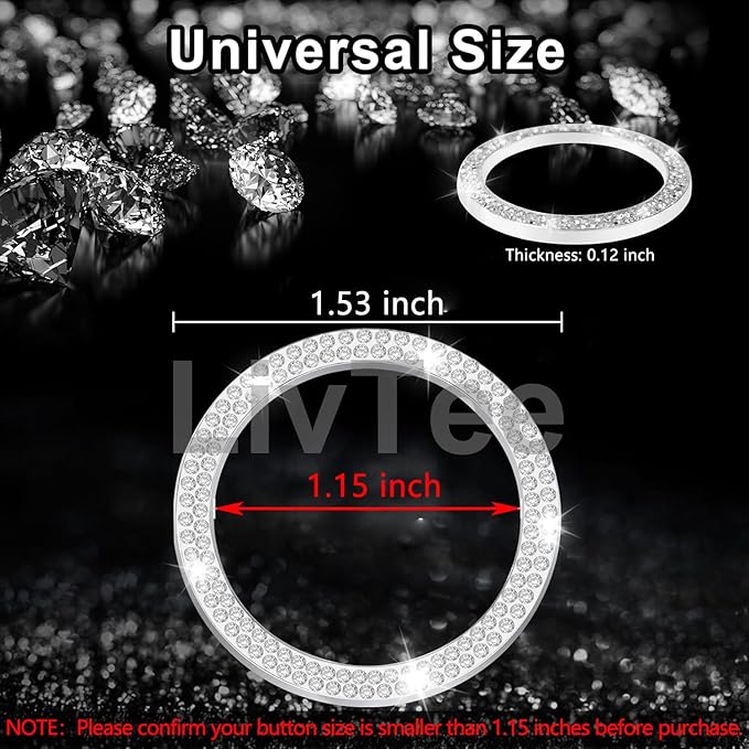 2 PCS Crystal Double Rhinestone Car Engine Start Stop Decoration Ring, Bling Car Interior Accessories for Women, Push to Start Button Cover Sticker, Automotive Decals, White