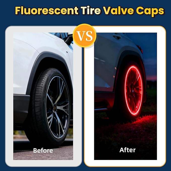 20 Pcs Glow in The Dark Tire Valve Caps Fluorescent Tire Valve Stem Caps, Cool Car Present for Universal Decoration Accessories for Car SUV Bicycle Motorcycles Trucks (Red)