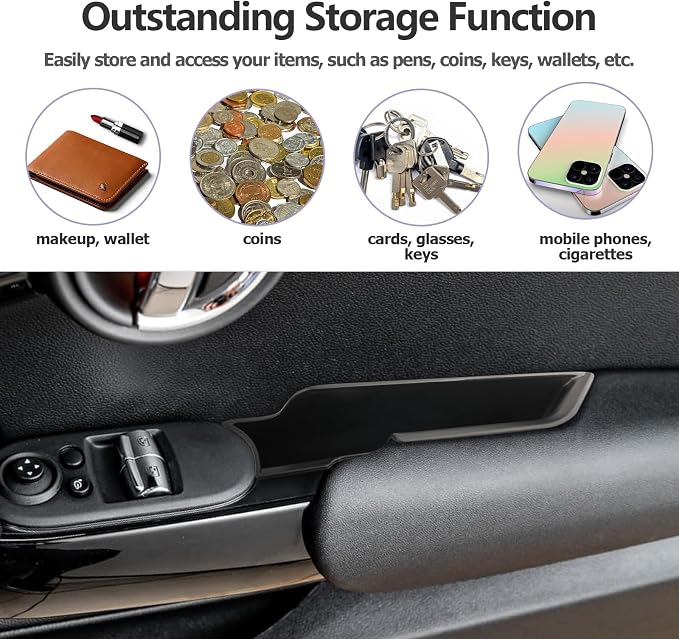 for 2024 Mini Cooper F56 Organizer Front Door Side Storage Box Door Side Organizer Grab Tray 2015-2024 Mini Cooper Countryman Armrest Phone Container Accessories 2PCS