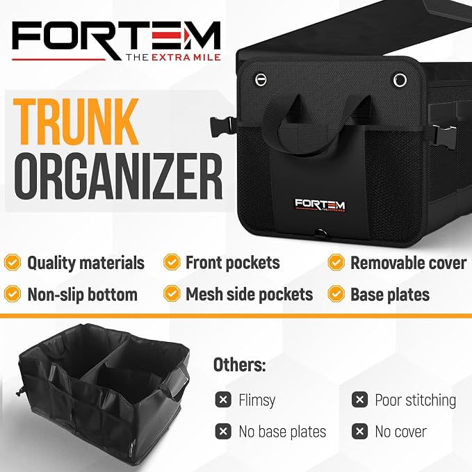 Trunk Organizer For SUV Car Organizer and Storage, Multi-Compartment Storage Bag Car Accessories for Women Men, Perfect Christmas Gifts, 1680D Oxford, Non Slip Bottom, Straps, Soft Cover (50L)