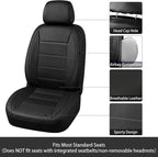 10 PCS Leather Car Seat Covers Front Set, 14.5”-15'' Sporty Steering Wheel Cover Universal, Center Console Cover, Seat Belt Cushion, Cup Holder Coaster, Car Interior Set Black