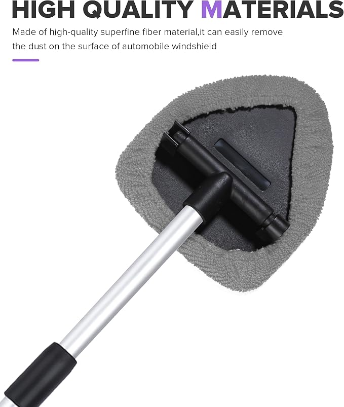 Windshield Cleaner Tool,Car Accessories,Automotive Tool Car Window Cleaner with Extendable Long Handle and 4 Washable Reusable Microfiber Pads,Suitable for Most Cars,SUVs,Trucks,Jeeps (Gray)