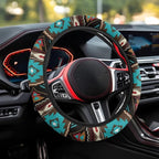 Southwest Aztec Teal Brown Car Steering Wheel Cover Soft Stretch Auto Steering Wrap Protector for Women Men, Universal Auto Accessories Fit Most Vehicles