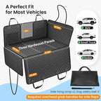2.0 Hard Bottom Back Seat Extender for Heavy-Duty Dogs, Dog Car Seat Cover with Cushion Sponge, Waterproof Dog Hammock with Mesh Window for Car, Universal Fits for SUV/Small Truck, L, Black