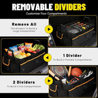 95L Car Trunk Organizer with 2 Tie-Down Straps&2 Removable Dividers|Foldable Cover,Multi-Compartment Collapsible Storage Box for SUV&Sedan&Truck|Non-Slip Bottom,3mm Durable PE Board Construction