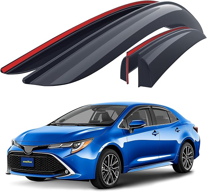 Goodyear Shatterproof Window Deflectors for Toyota Corolla 2020-2026 Sedan, Tape-on Rain Guards, Window Visors, Vent Deflector Visor, Car Accessories, 4 pcs. - GY008731